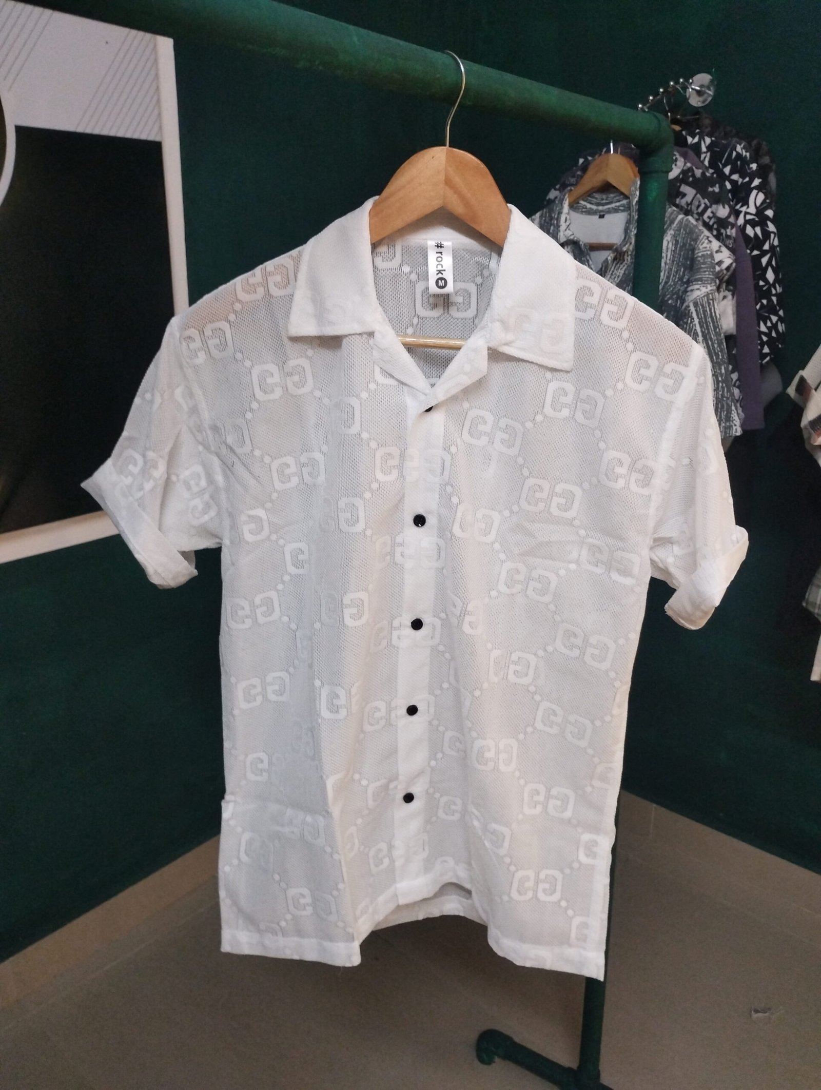 Men's Netted 5 sleeve white shirt