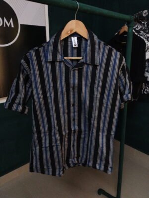 Men's jute fabric 5 sleeve shirt - Black with blue