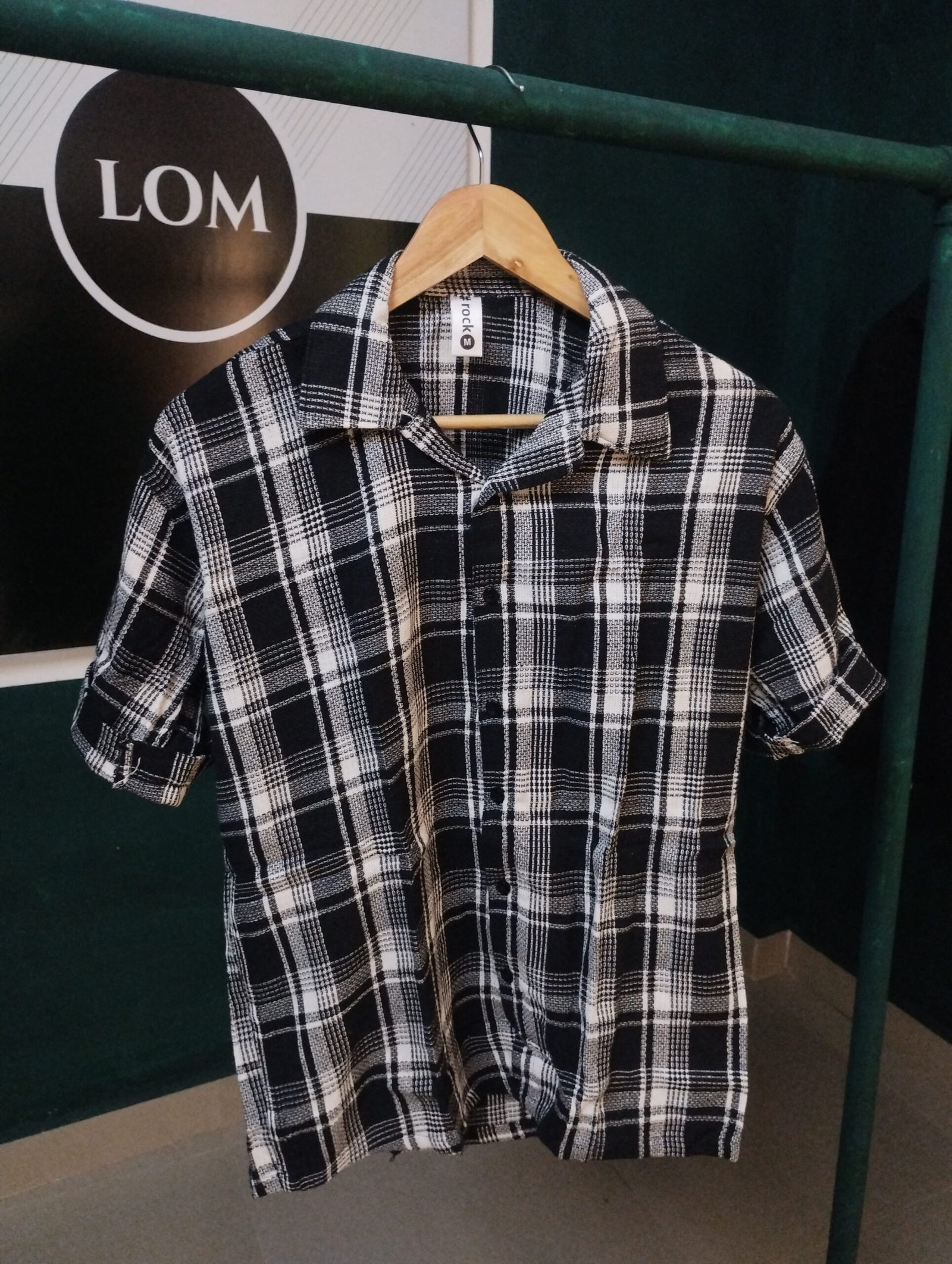 Men's jute fabric 5 sleeve shirt - Black with white