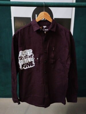 Dark Maroon Button-Up Shirt with Graphic Print – Cargo Shirt
