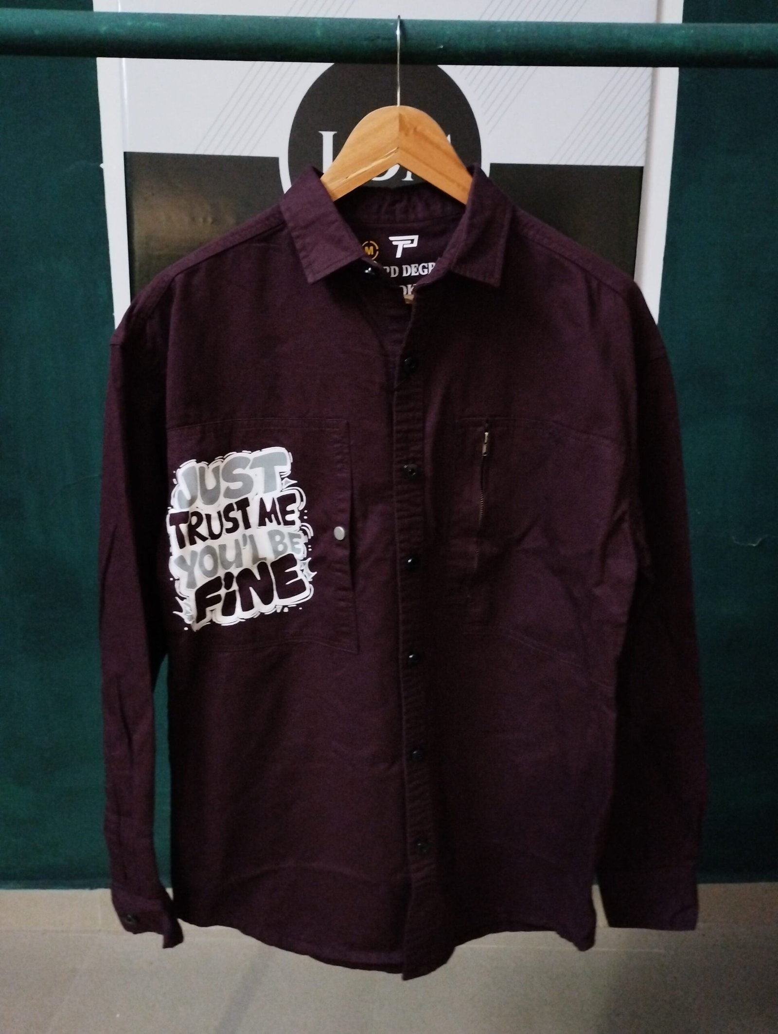 Dark Maroon Button-Up Shirt with Graphic Print – Cargo Shirt