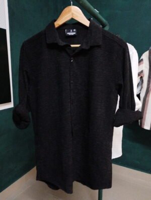 Men’s Black Textured Cotton Shirt – Full Sleeve Elegant Smart Casual Wear