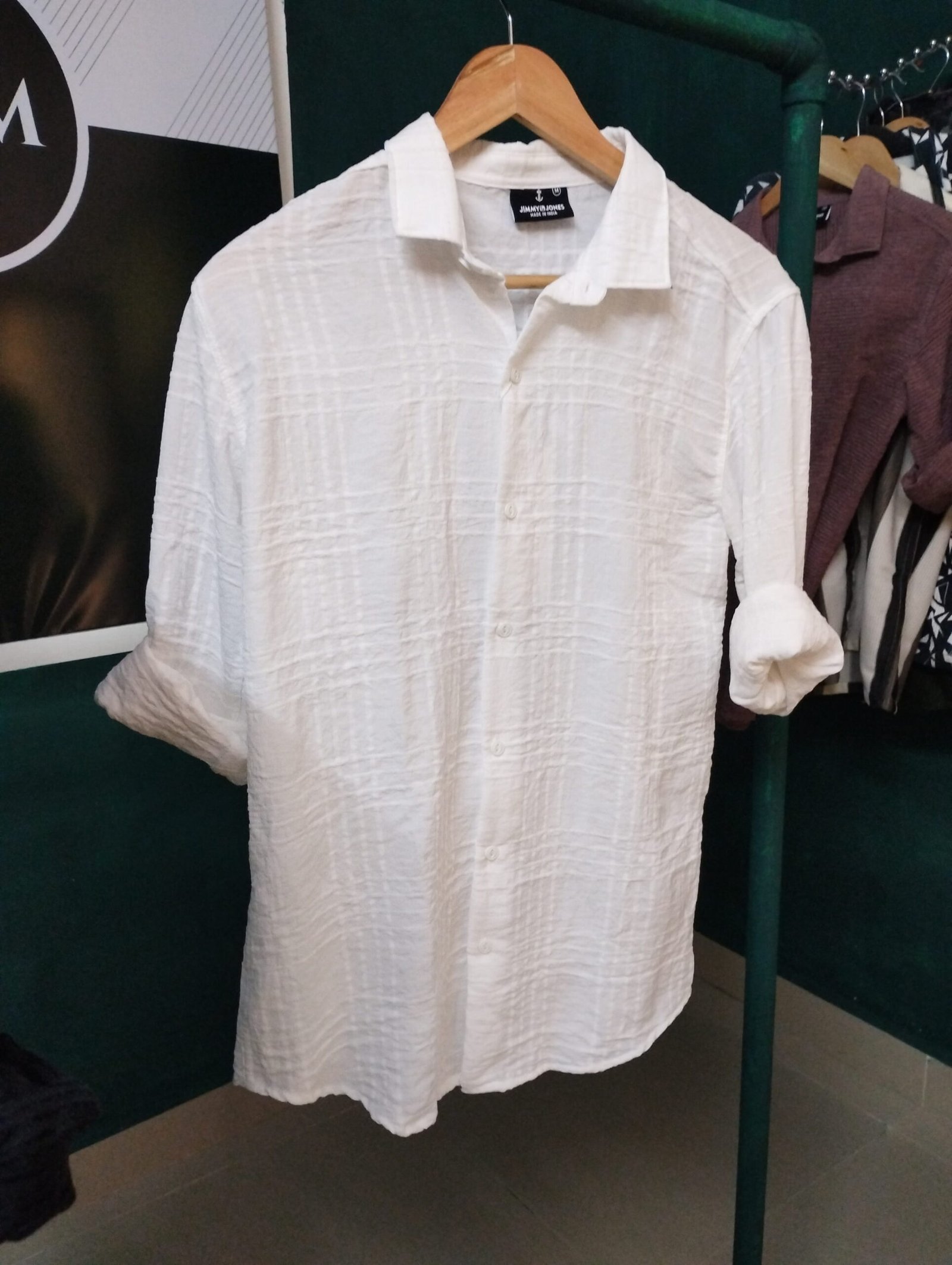 Men’s White Textured Cotton Shirt – Full Sleeve Elegant Smart Casual Wear