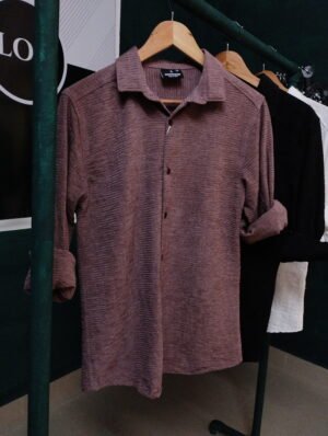 Men’s Wine Textured Cotton Shirt – Full Sleeve Elegant Smart Casual Wear