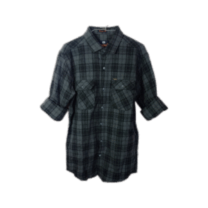 BACK PRINT CHECK SHIRT - Grey with Black