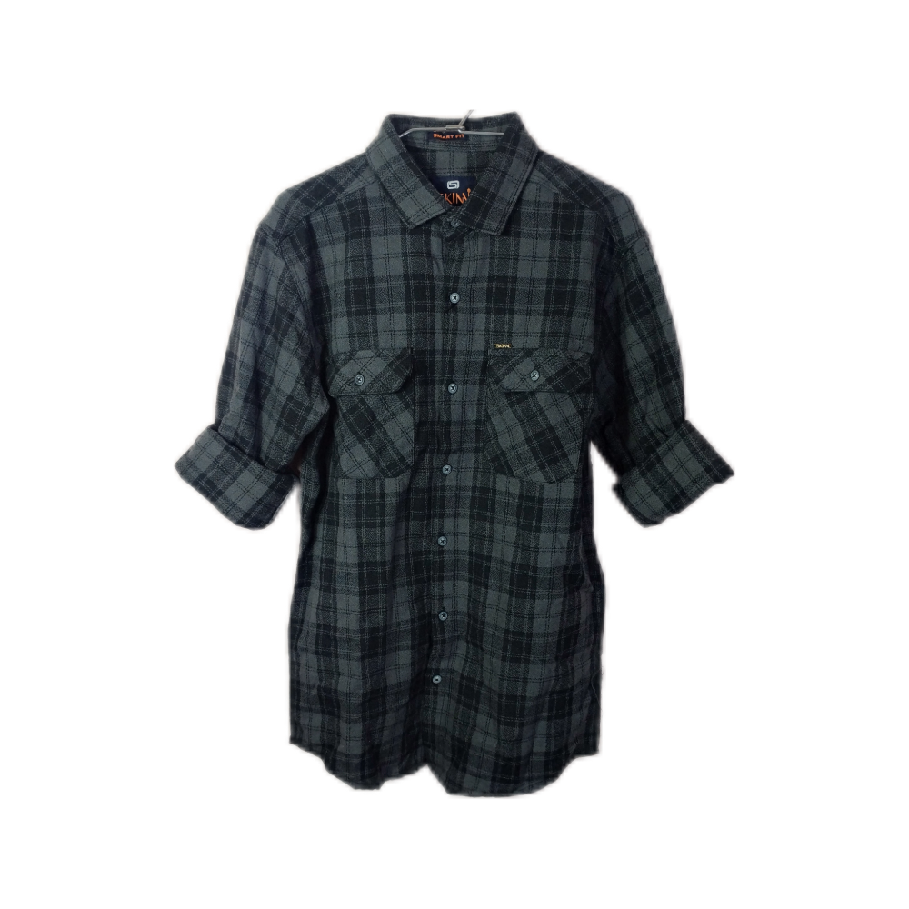 BACK PRINT CHECK SHIRT - Grey with Black