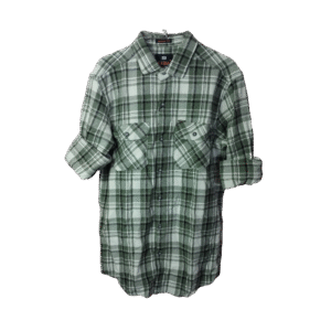BACK PRINT CHECK SHIRT - Green & White Flannel Cotton Check Shirt