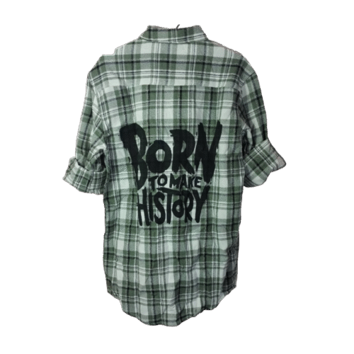 BACK PRINT CHECK SHIRT - Green & White Flannel Cotton Check Shirt