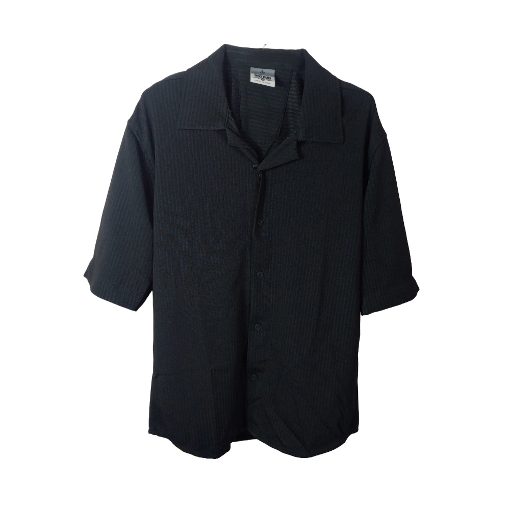 Elegant Black Button-Up Shirt – Striped Pattern Classic & Versatile Men's Wear