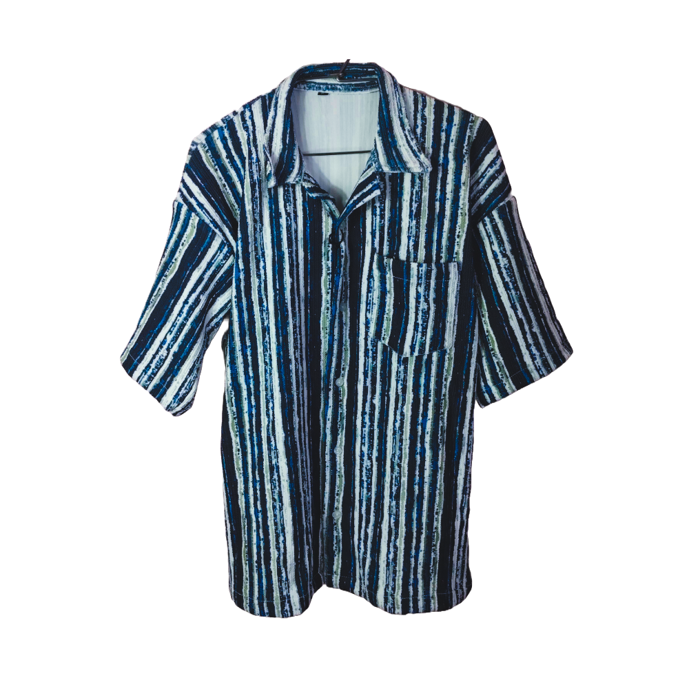 Striped Blue 5 Sleeve Shirt for Men – Casual Comfort with Trendy Vertical Design