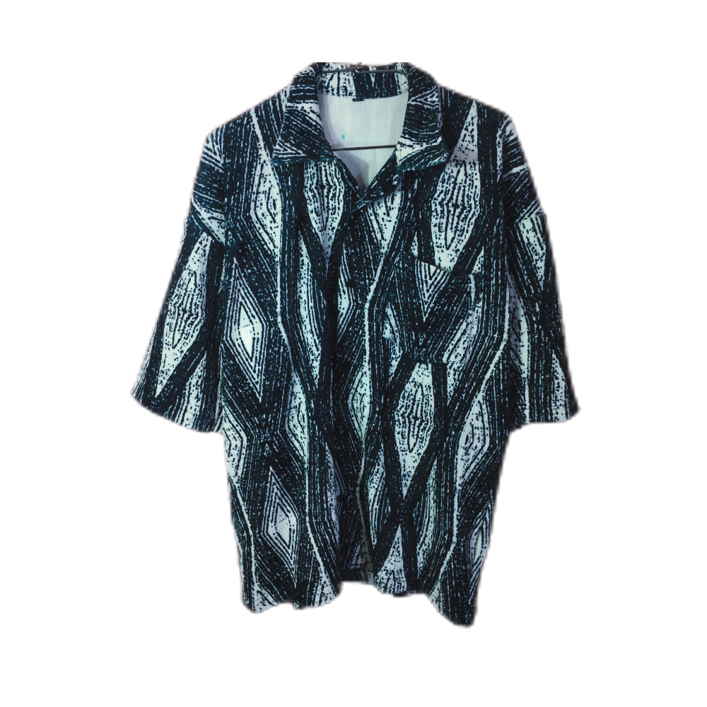 Men’s Monochrome Geometric Shirt – Short Sleeves Modern Casual Style