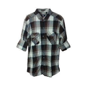 BACK PRINT CHECK SHIRT - Classic brown, black and white check pattern