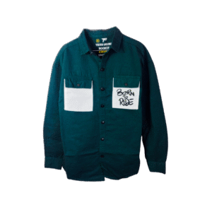 "Born to Ride" Dark Green Button-Up Shirt with White Pockets – Stylish & Bold Casual Wear