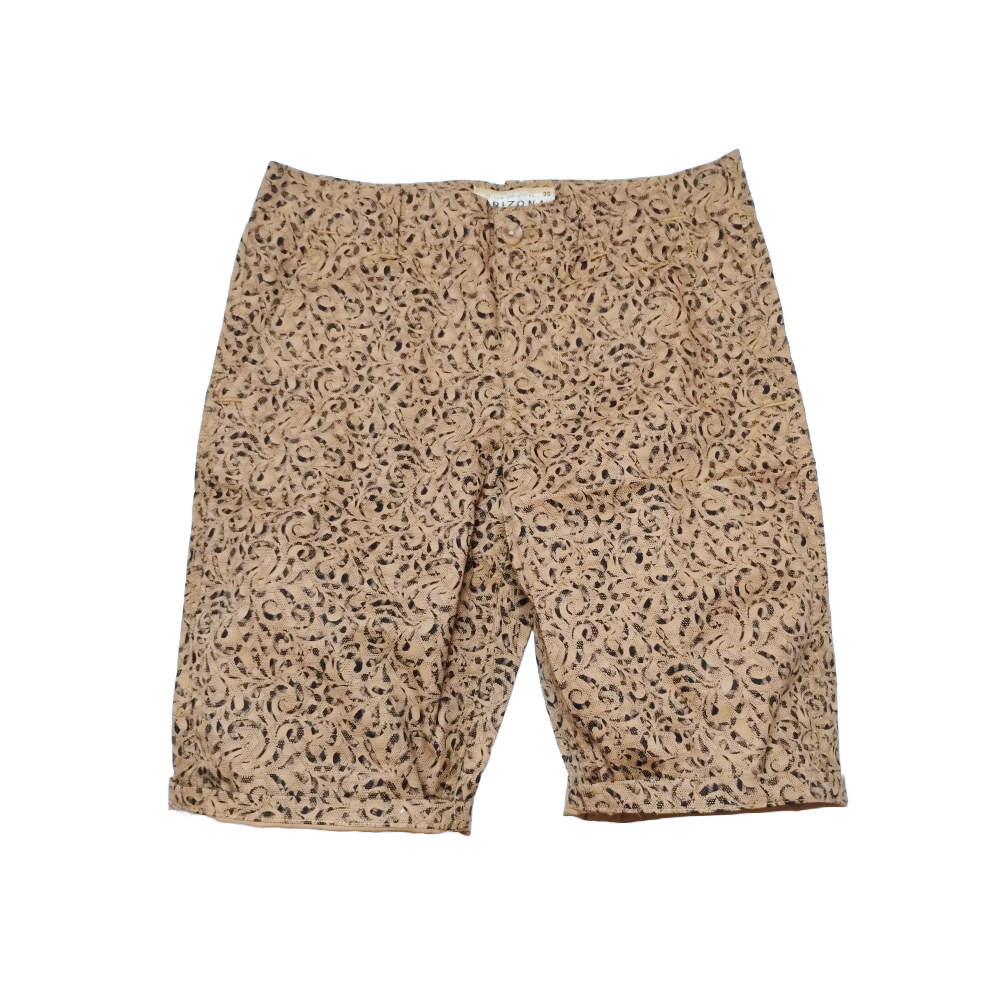 Men's Beige and Black Floral Patterned Knee-Length Shorts - Stylish Summer Wear