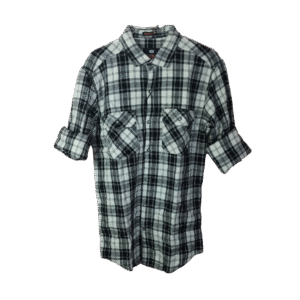 BACK PRINT CHECK SHIRT - Men's Black & White Checked Flannel Shirt