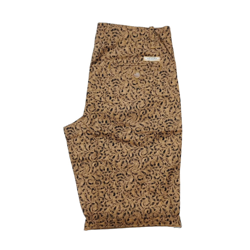 Men's Beige and Black Floral Patterned Knee-Length Shorts - Stylish Summer Wear