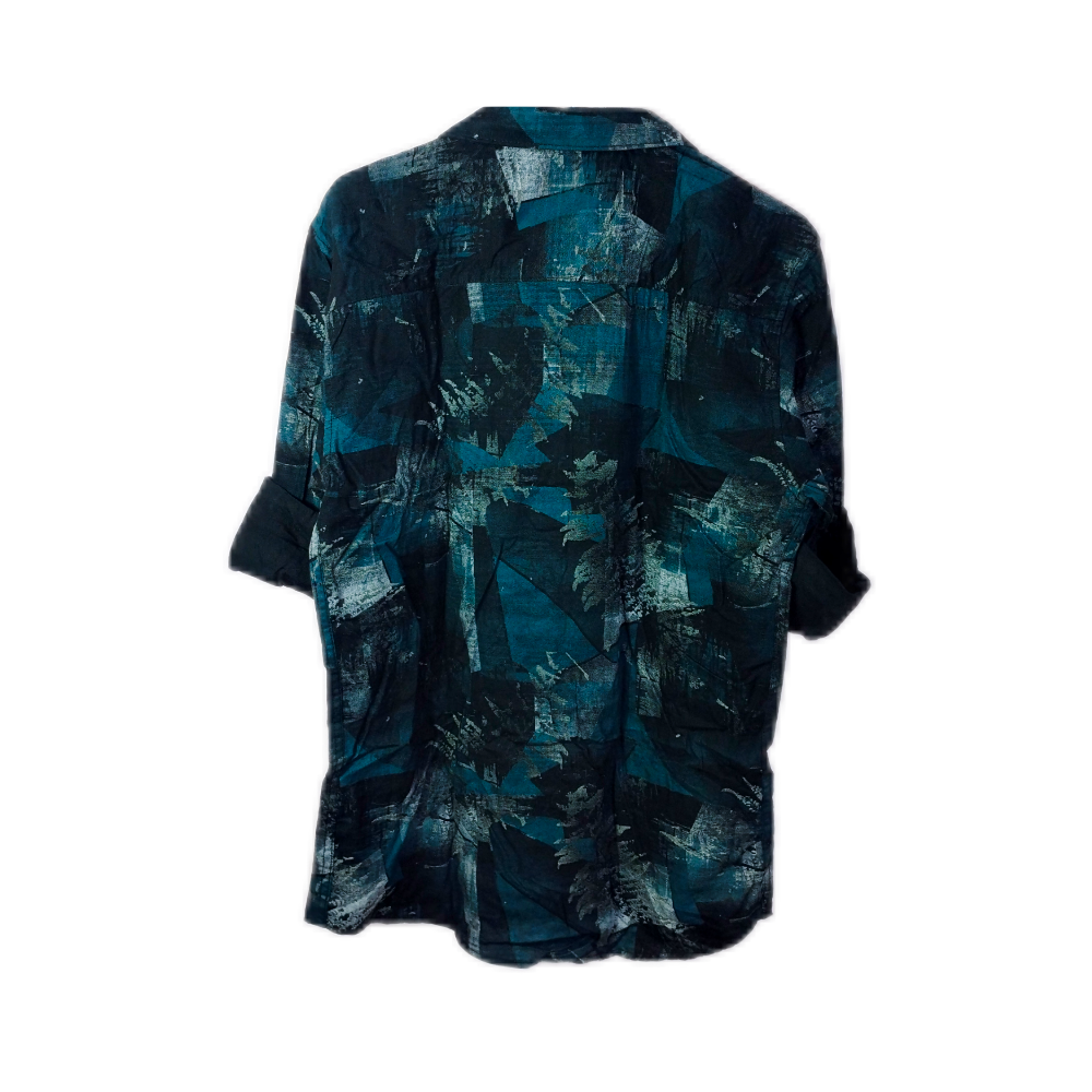 Dark Blue, Teal & Black Abstract Print Shirt – Casual Wear