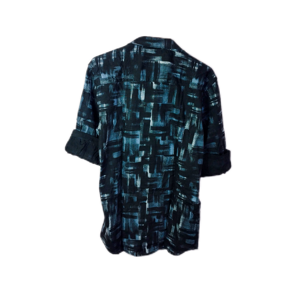 Dark Green Cotton Shirt with Black Brush Stroke Print