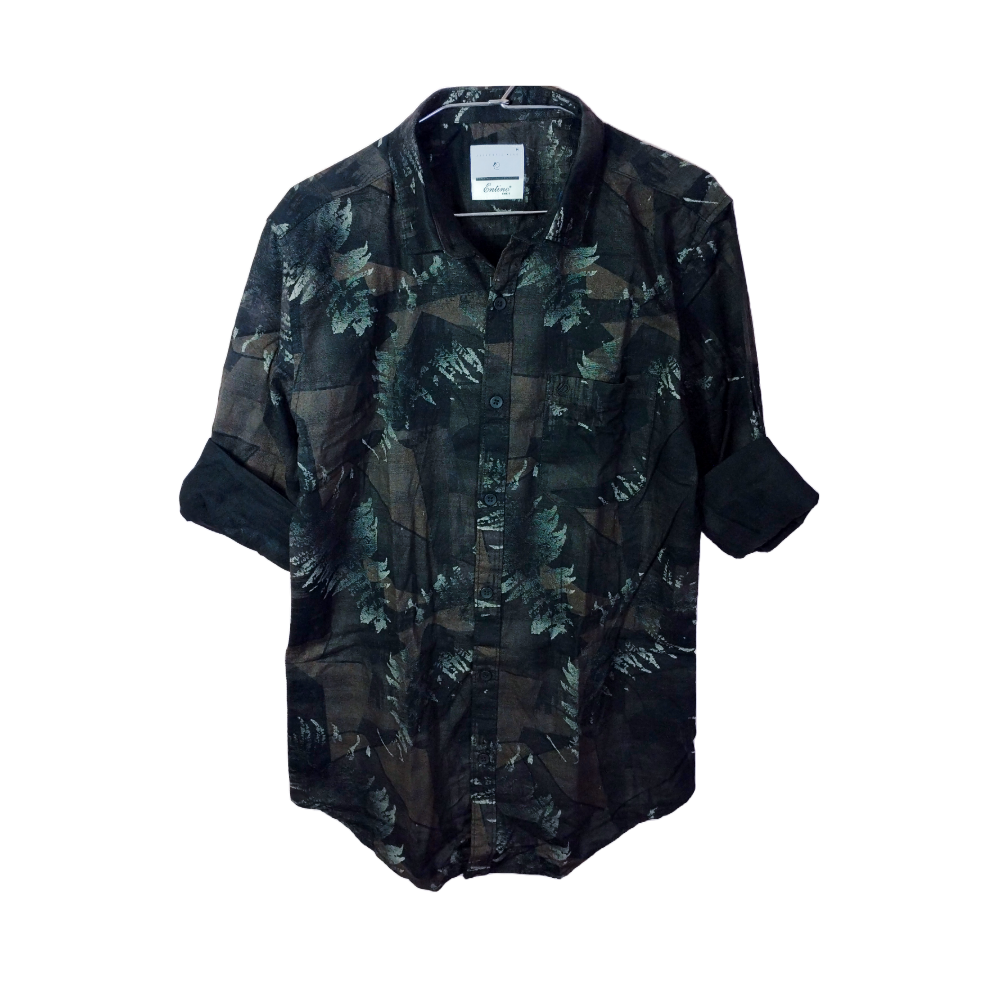 Men's Long Sleeve Camouflage Print Shirt – Green, Brown & Black Outdoor Casual Wear