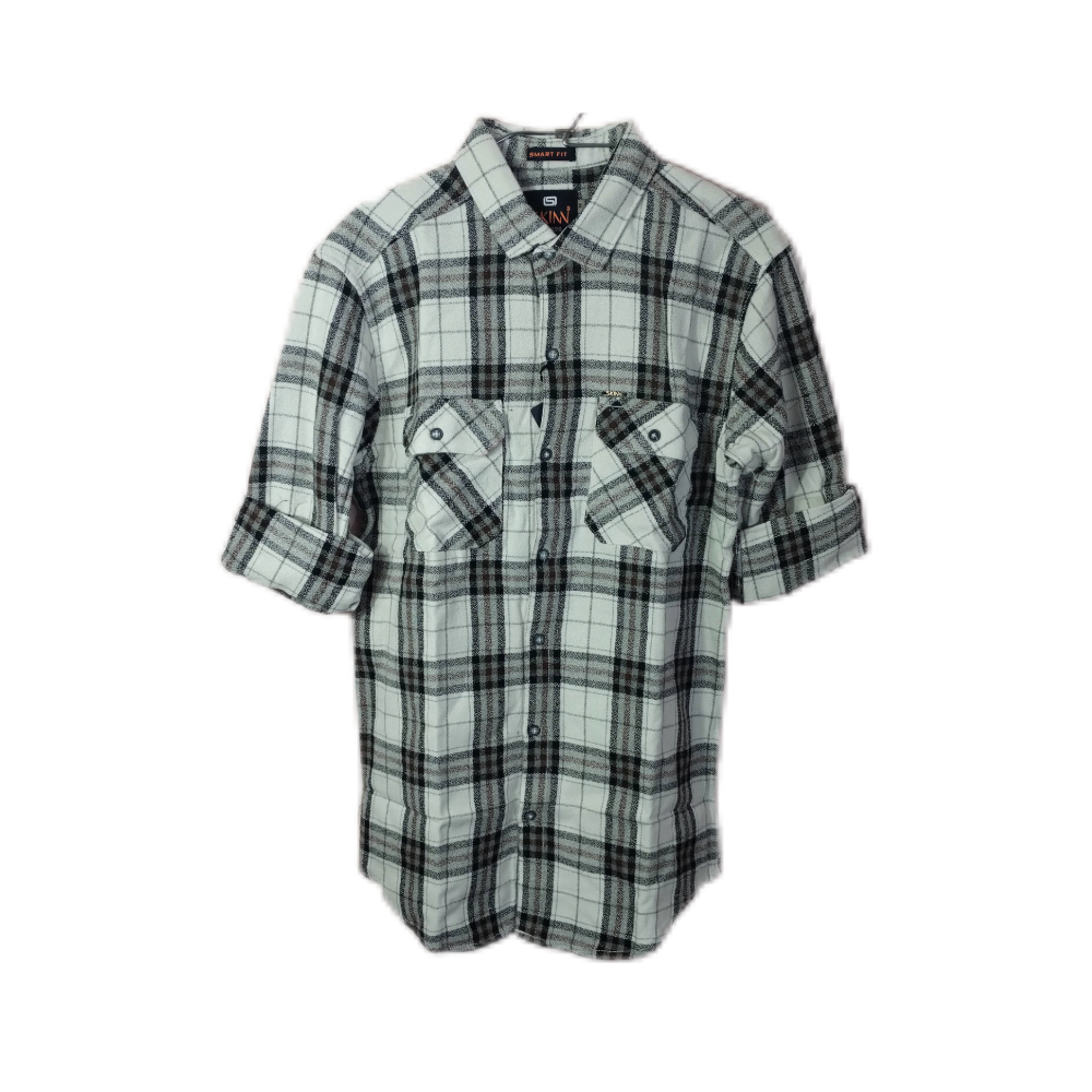 BACK PRINT CHECK SHIRT - Black & White Checkered Cotton Shirt