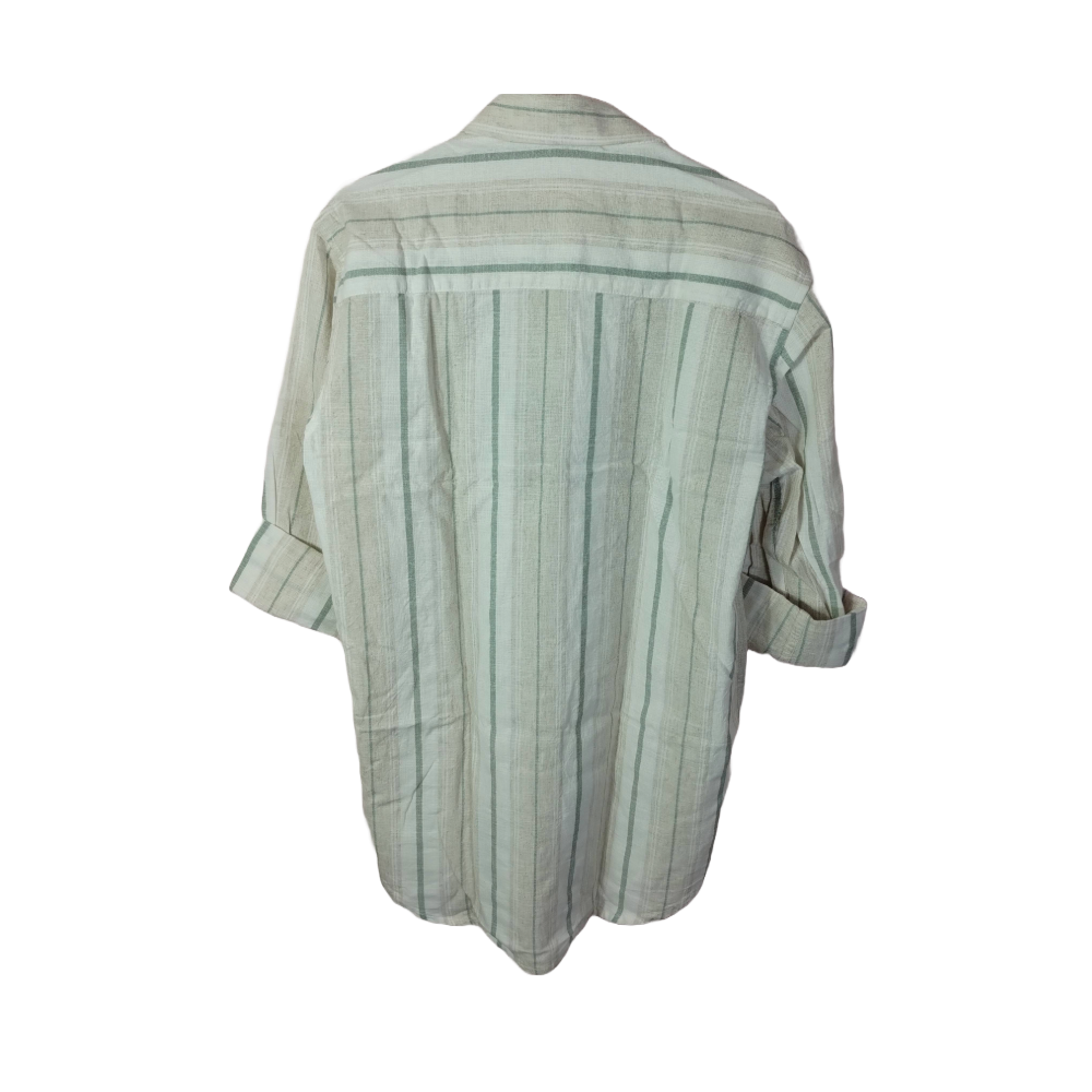 Men's Light Green & White Striped Linen Shirt – Long Sleeve Casual & Smart Wear