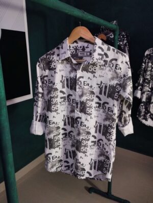 White with Black & Tan Graphic Print for Men – Full Sleeves